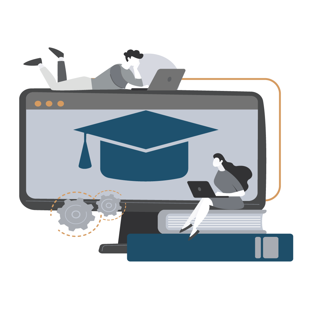 Nachhilfe für Lehrlinge – Illustration mit Laptop, Büchern und Lehrlingen-Symbol