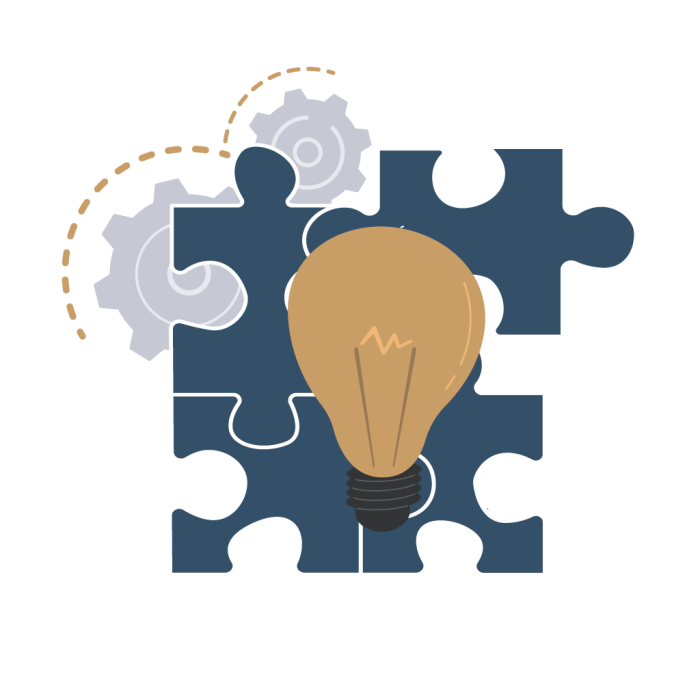 Soft skills training für Lehrlinge – Icon mit Glühbirne, Zahnrädern und Puzzleteilen